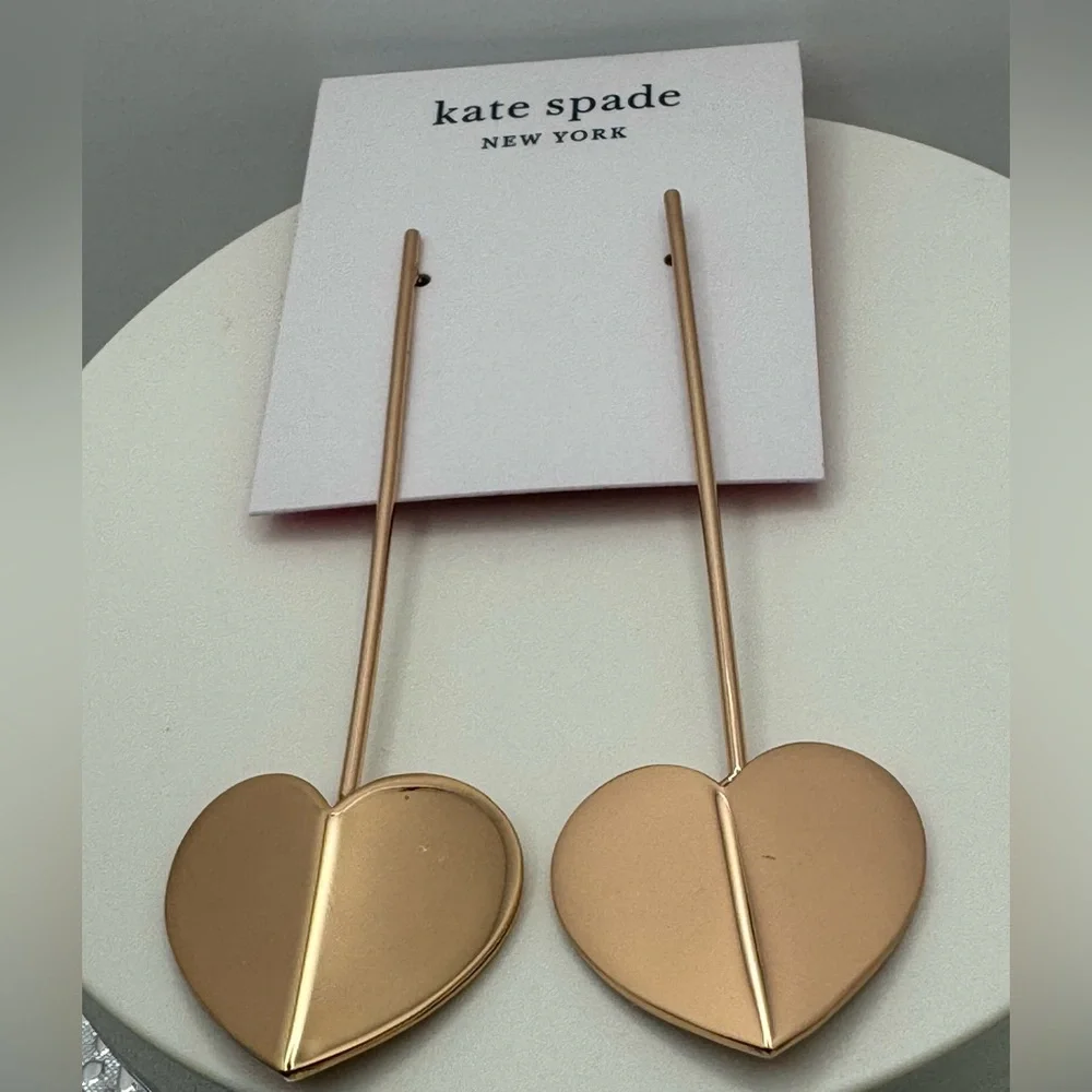 $98 Kate Spade Heritage Spade Heart Linear Earrings in Rose Gold - Picture 4 of 5